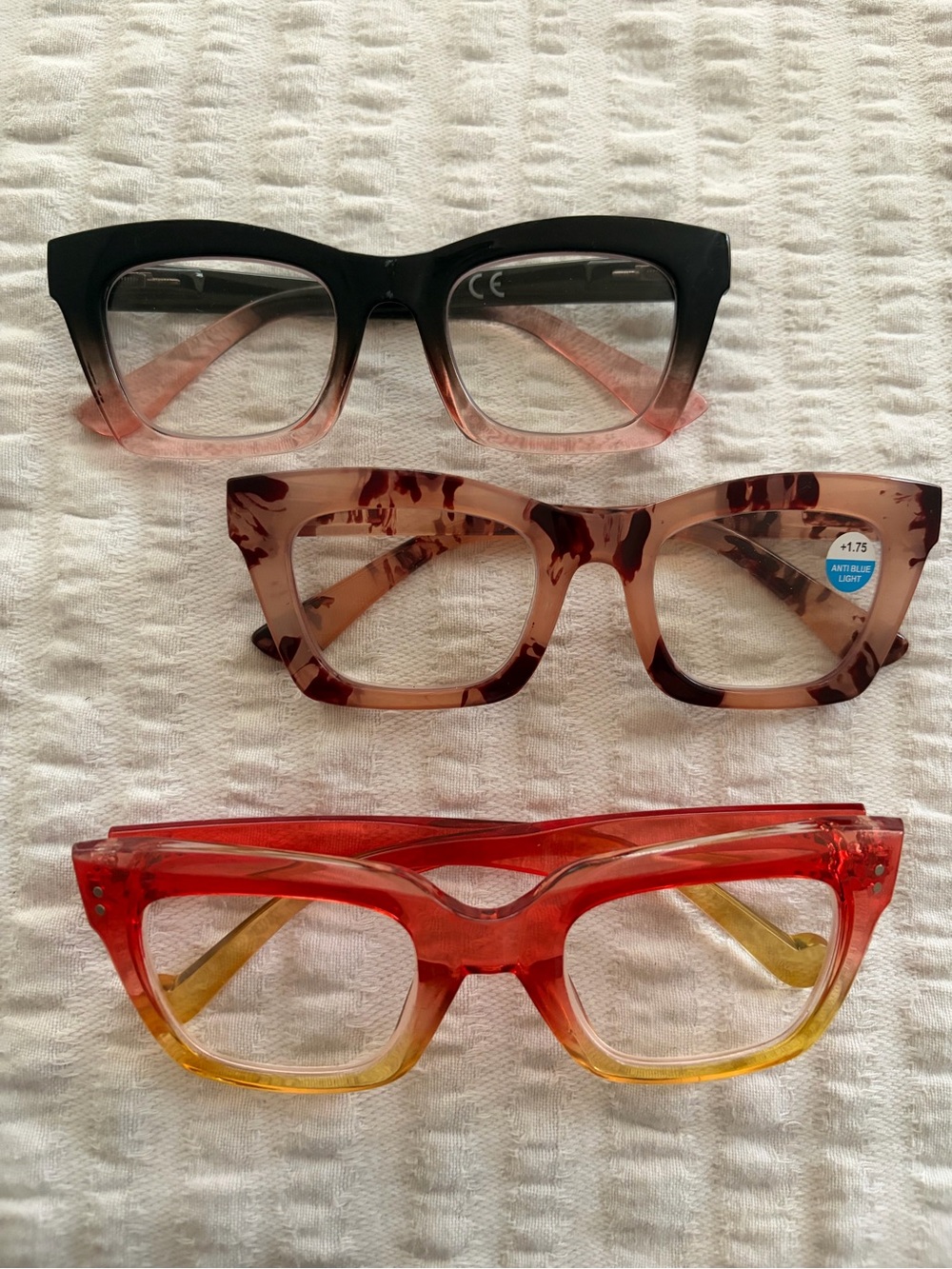 Gradient Red-Yellow Clear Frame Glasses - Unbranded 1.75 magnification